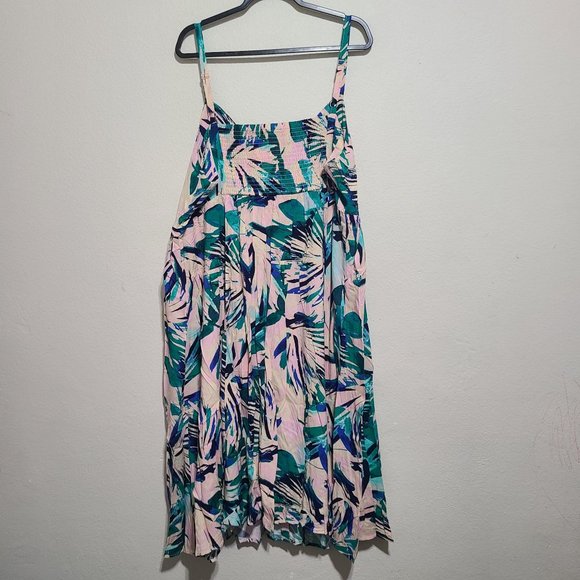 Torrid Tropical Print Challis Button Front Midi Dress Plus Size 6X Pink Green - Picture 2 of 8